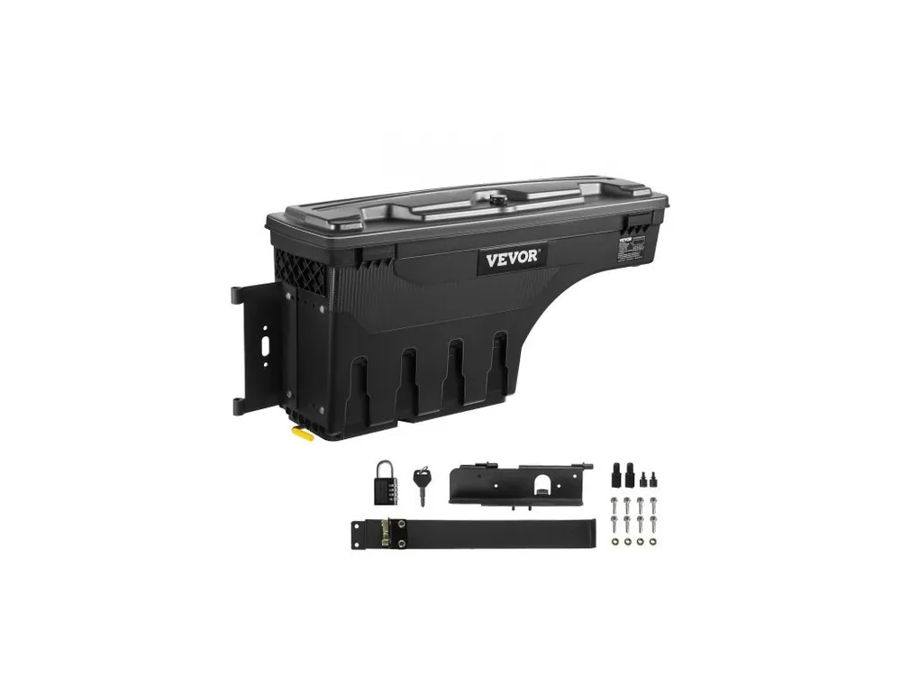 Vysoce Kvalitní Úložný box na korbu nákladního vozu, uzamykatelné víko, vodotěsný box na nářadí z ABS materiálu, objem 20 l, s visacím zámkem s heslem, kompatibilní s vozy Tundra 2007-2021, strana řidiče, černá