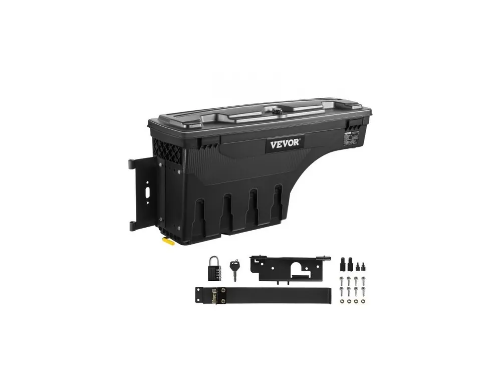 Úložný box na korbu nákladního vozu, uzamykatelné víko, vodotěsný box na nářadí z ABS plastu, objem 20 l, s visacím zámkem na heslo, kompatibilní s vozy Dodge Ram 1500 2019-2021, strana řidiče, černá Autentický