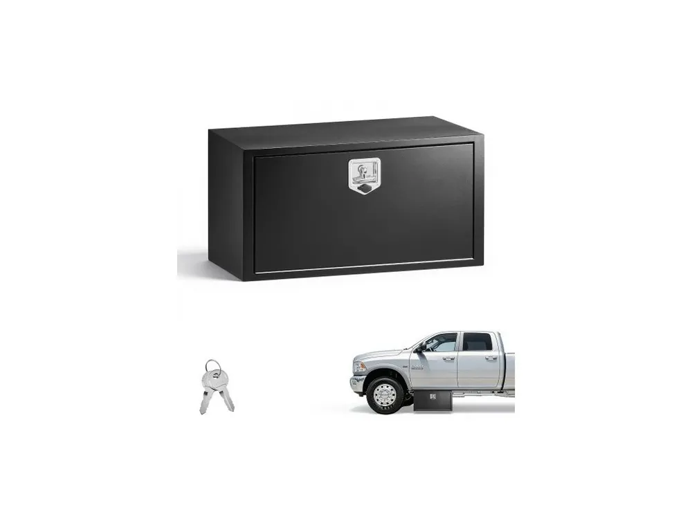 Krabice na nářadí pod karoserii nákladního automobilu, 914 x 457 x 457 mm, odolná ocelová úložná krabice na přívěs se zámkem a klíči, vodotěsný organizér na nářadí pod karoserií s rukojetí ve tvaru T pro nákladní automobil, dodávku, SUV, černá Dokud Zásoby Vydrží