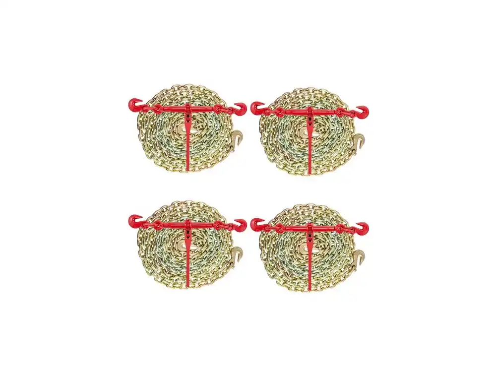 Sada řetězů a popruhů 3/8"-1/2", ráčnové popruhy s nosností 9215 liber, ráčnové popruhy a řetězy, řetězy 3/8" x 10 stop s háky G70, pro nákladní automobily, upevňování, tahání a odtahování Cenový Hit