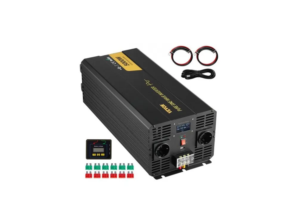 Měnič s čistým sinusovým proudem, 5000 W, výkonový měnič, DC 12 V na AC 230 V do auta s LCD displejem, USB portem a dálkovým ovladačem, měnič pro auto, obytný vůz, nákladní automobil, solární systém, cestování, kempování Must-Have