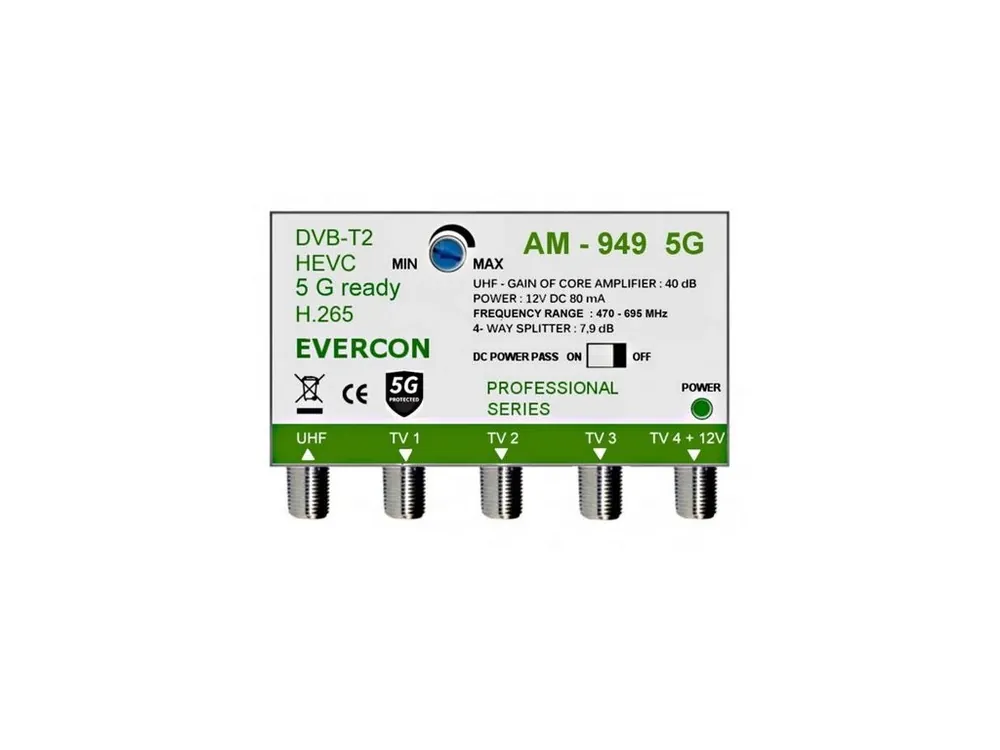 Anténní zesilovač EVERCON AM-949 5G 40dB 4TV Nejlepší Volba