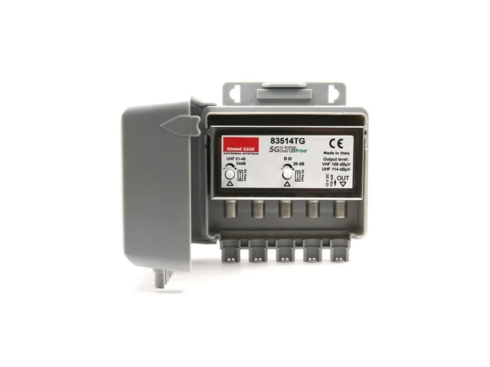 Koupit Online Anténní předzesilovač Emme Esse 83514TG, na stožár, filtr 5G, 1xDAB(VHF) G20dB, 1xUHF G34dB