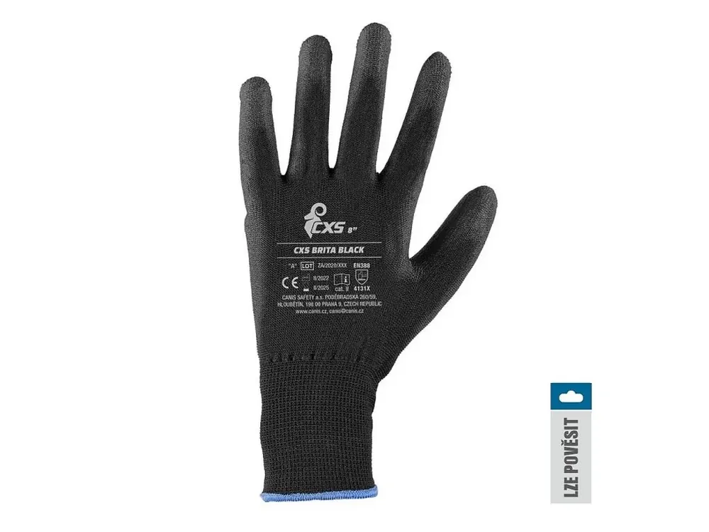 Rukavice CXS BRITA BLACK, s blistrem, máčené v polyuretanu, vel. 9 Bezpečná Platba