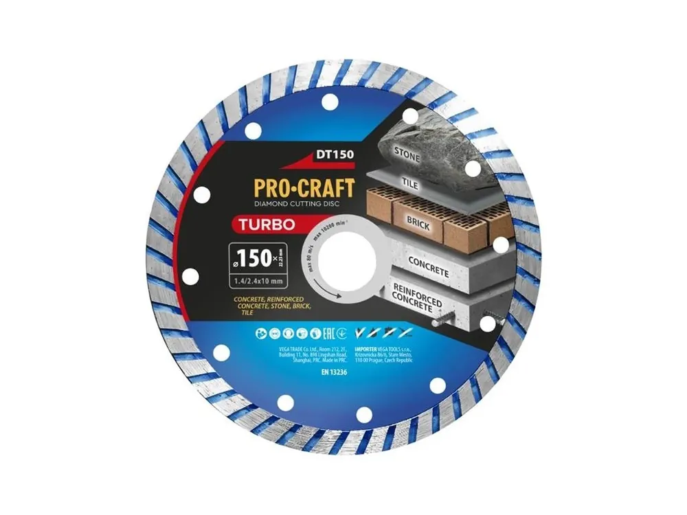 Kotouč řezný diamantový 150mm PROCRAFT DT150 Turbo Cenově Výhodný