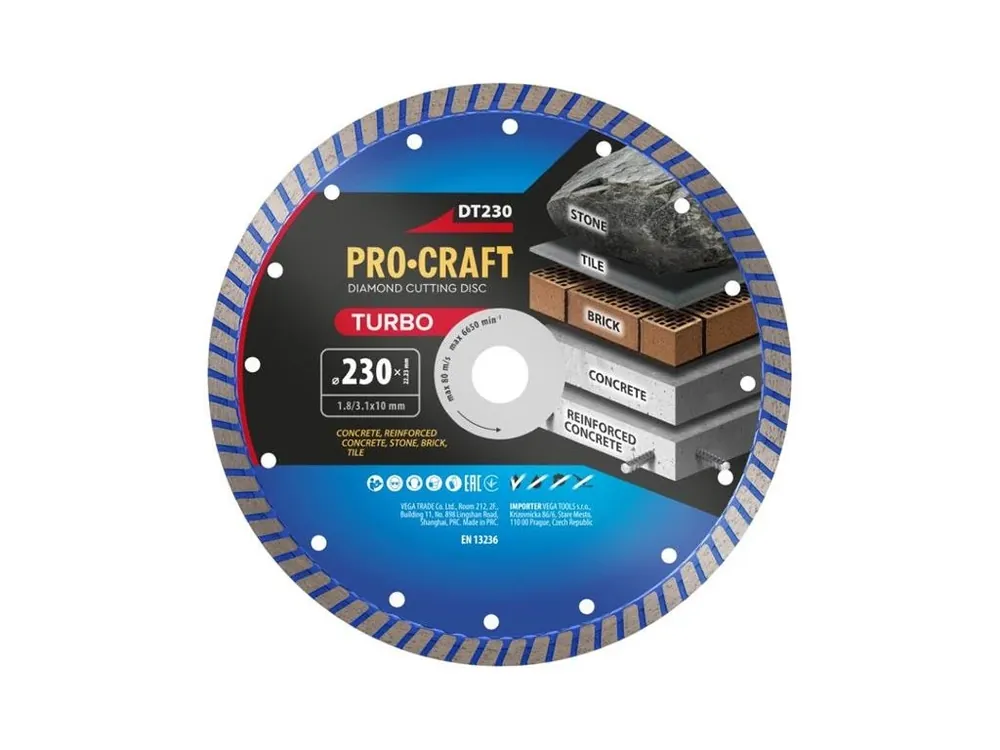 Finální Výprodej Kotouč řezný diamantový 230mm PROCRAFT DT230 Turbo