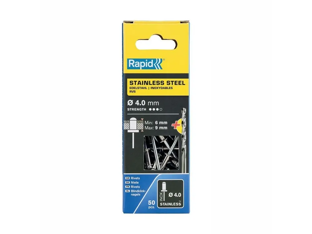 Nýty nerezové Rapid 4x12mm, 50ks+vrták Cenový Hit