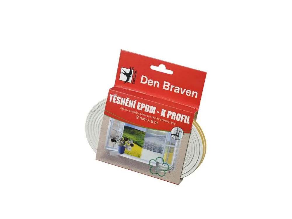 Těsnění do oken a dveří samolepící 9x5,5mm DEN BRAVEN bílá 6m Značkový