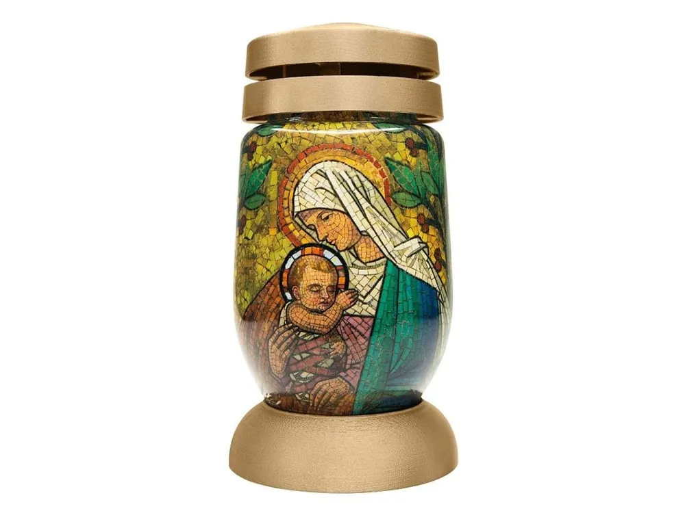 Zlevněný Kahan 22cm, Bolsius S03 3D Marie s Ježíšem, vitráž, 36h