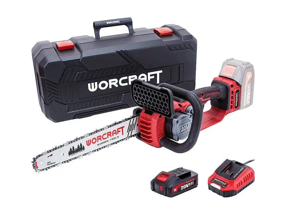 Omezená Nabídka Aku řetězová bezuhlíková pila Worcraft CGC-S20LiBDM,12", 20V Li-ion, SET v kufříku"