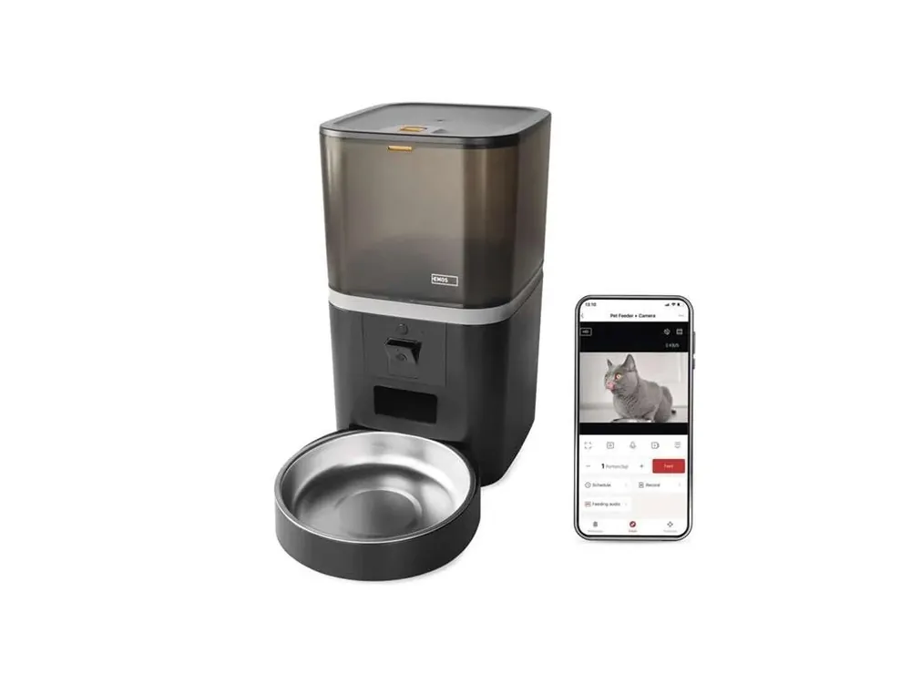 Autentický GoSmart dávkovač krmiva EMOS H6006 Pet Care s kamerou, 6 l, černý, Wi-Fi