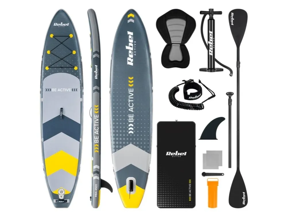 Paddleboard SUP REBEL ACTIVE RBA-4501 se sedátkem, šedý 11‘6" 350x81x15cm Rychlé Dodání