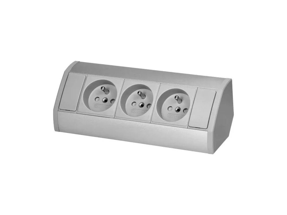 Povrchová zásuvka ORNO OR-GM-9001/G, rohové pouzdro, 3x zásuvka, barva stříbrná Koupit Online