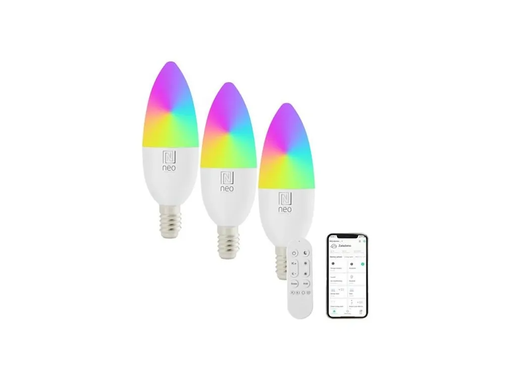 Novinka Smart LED žárovka E14 6W RGB+CCT IMMAX NEO 07716CDO WiFi Tuya sada 3ks