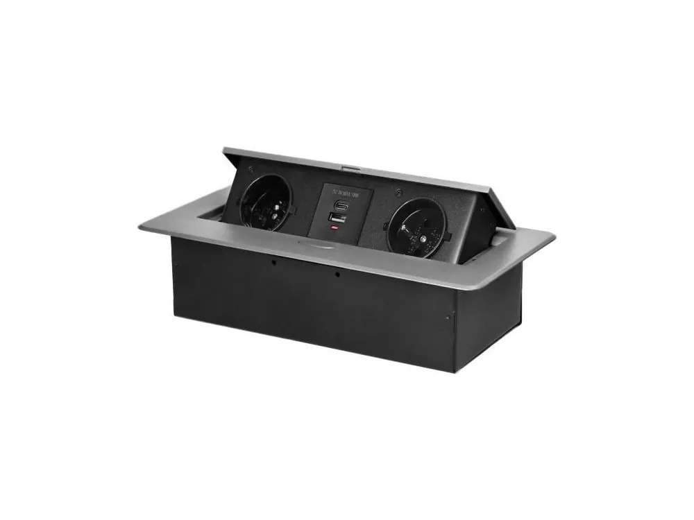 Výklopný blok zapuštěný ORNO OR-GM-9034/G, 2x 230V, 1x USB-A, 1x USB-C, stříbrná Koupit Online