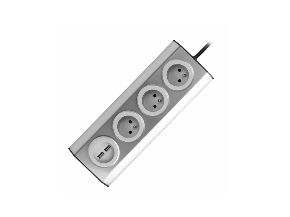 Sezónní Sleva Povrchová rohová zásuvka ORNO VIRONE FS-4 3x 230V, 2xUSB, 1,5m kabel, nerez