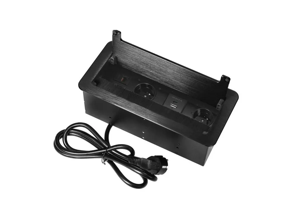 Výklopný blok zapuštěný ORNO OR-GM-9041/B, 2x 230V, 2x RJ45, 1x USB-A, 1x USB-C, černá Výhodná Nabídka