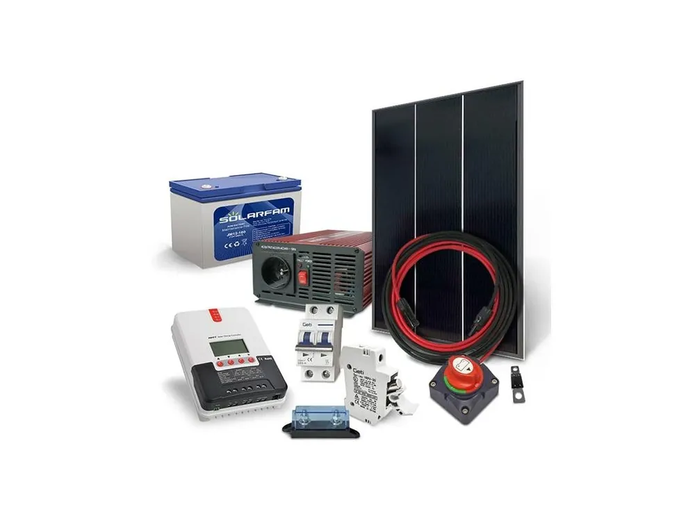 Ověřený Solární sestava ostrovní SOLARFAM 180Wp, 12V, baterie 100Ah, měnič 230VAC 600W