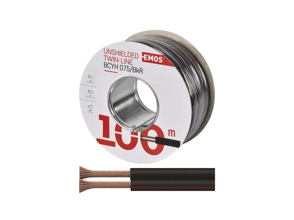 Omezená Nabídka Dvojlinka nestíněná 2x0,75mm2 černo/rudá EMOS S8270 100m