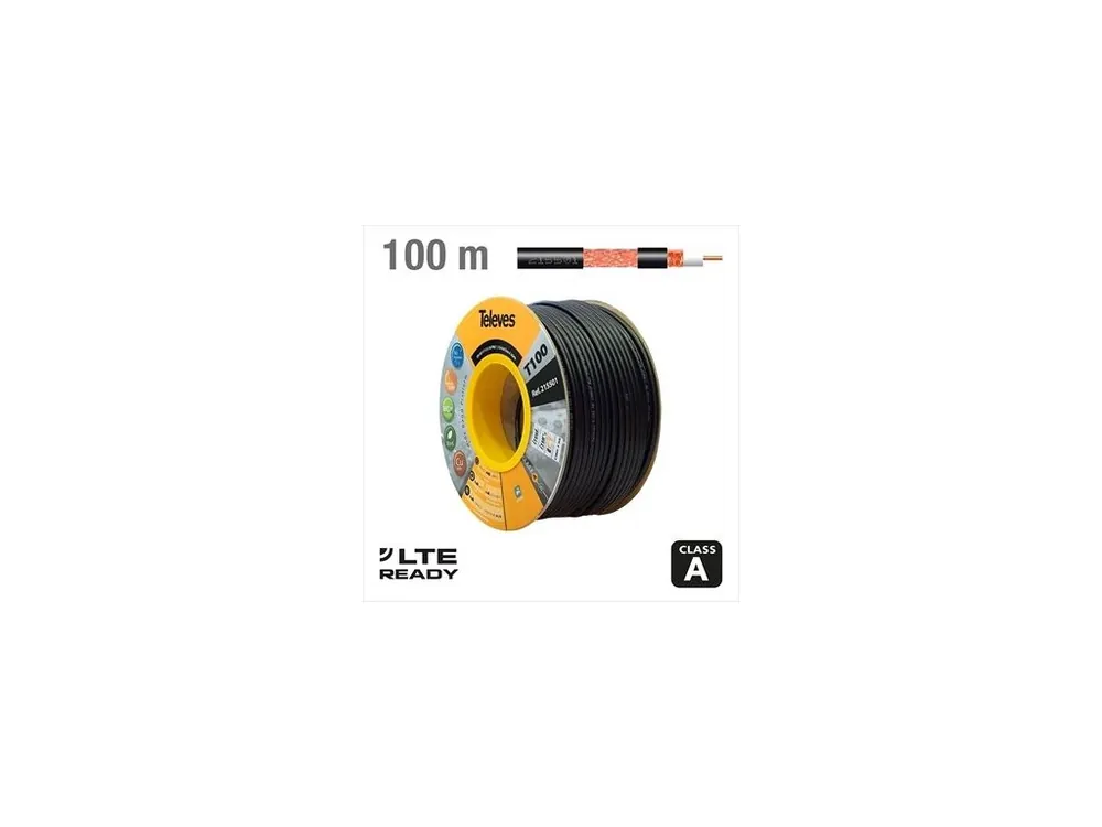 Koaxiální kabel Televes T100 215501 6,6mm Cu/Cu, 100m, černý, cívka, venkovní Vysoce Kvalitní