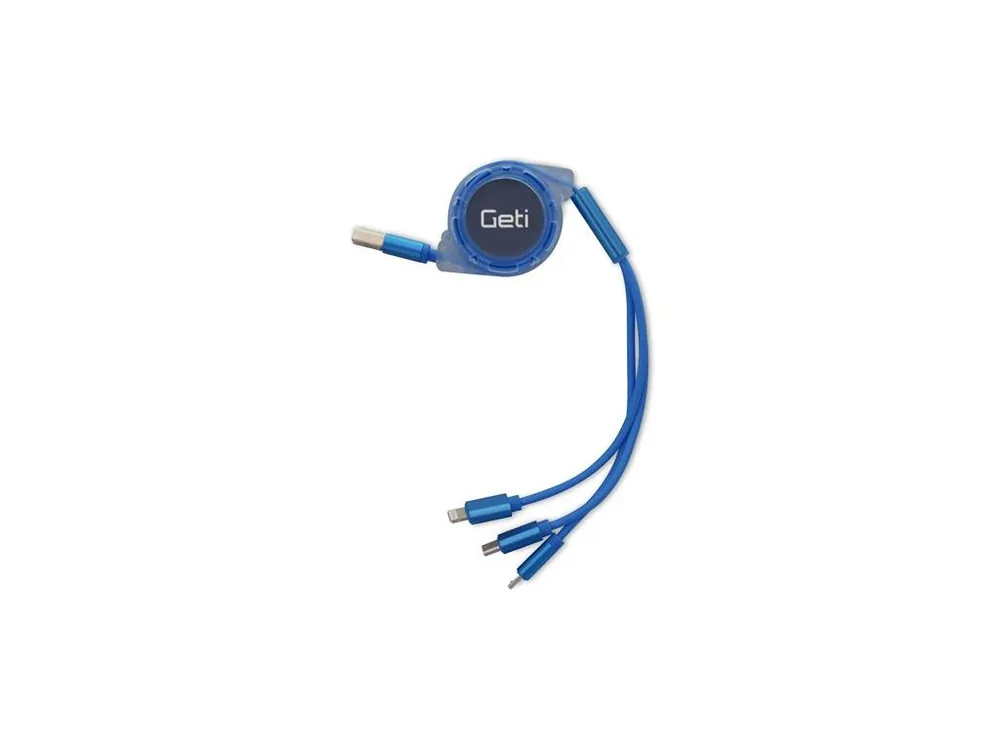 Rychlé Dodání Kabel GETI GCU 03 USB 3v1 modrý samonavíjecí
