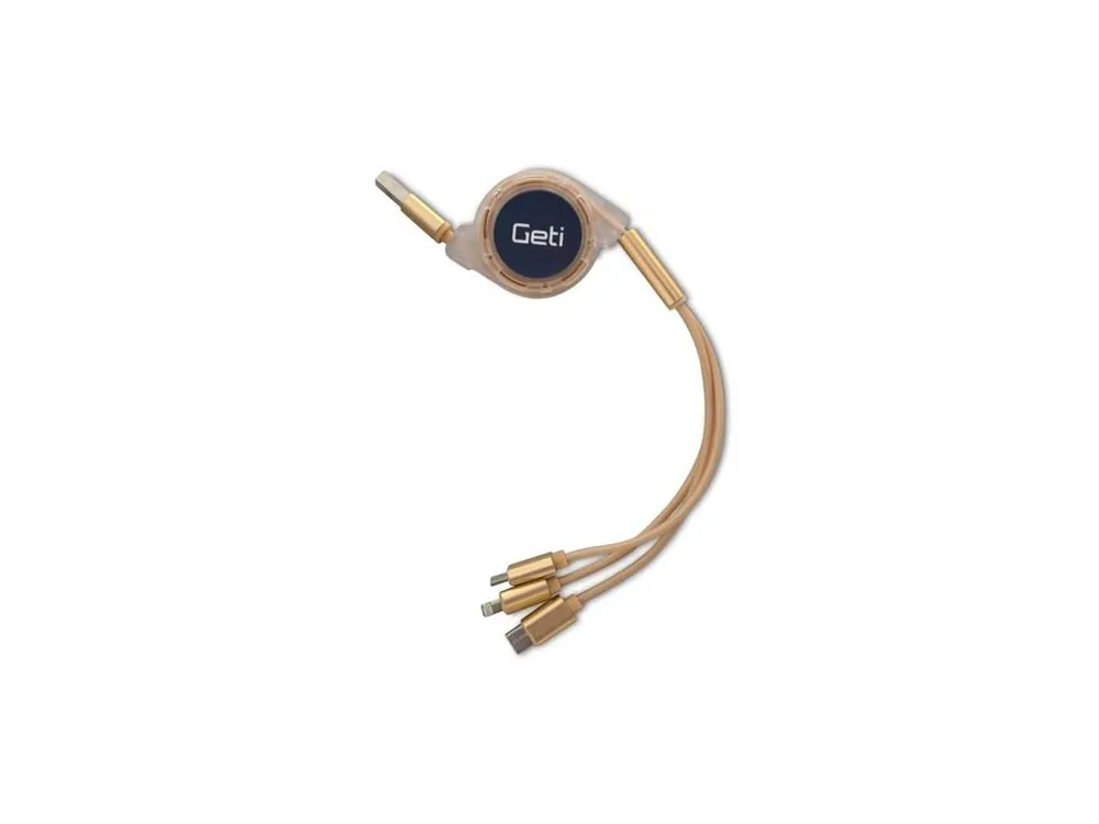Jen Po Omezenou Doba Kabel GETI GCU 05 USB 3v1 zlatý samonavíjecí
