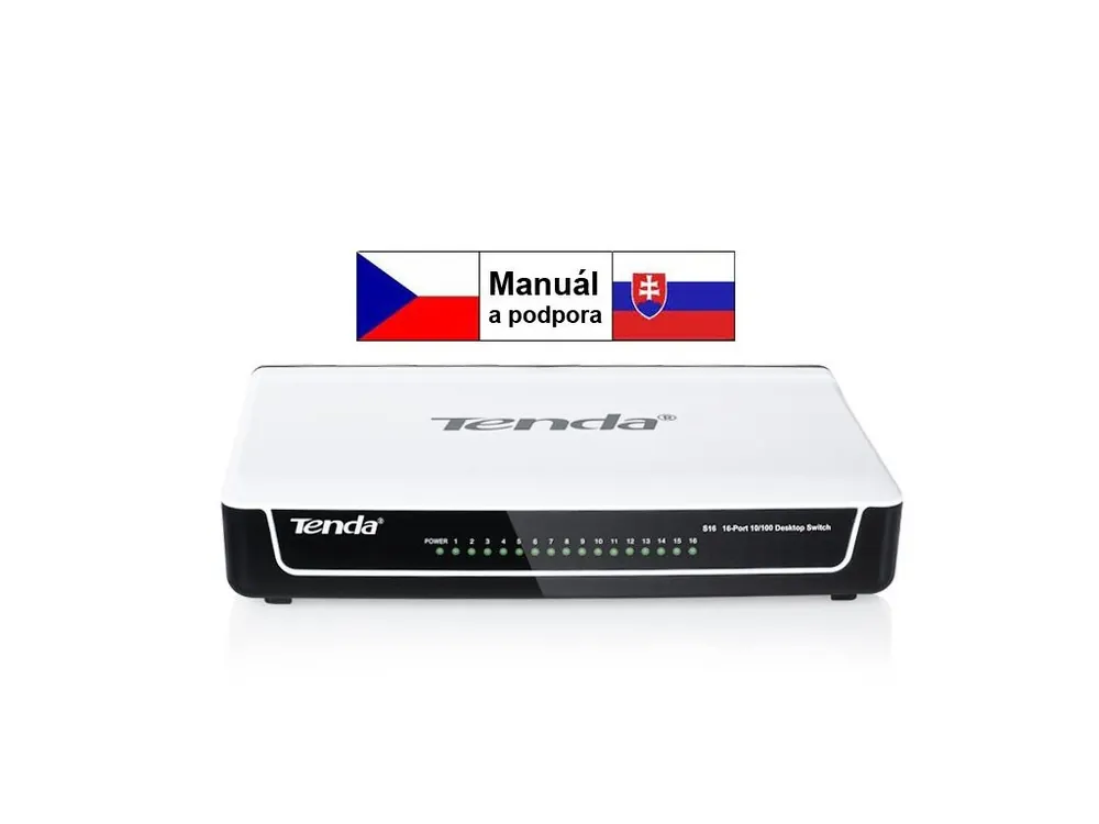 Autentický Tenda S16 16-Port Fast Ethernet Switch, 10/100 Mb/s, Desktop
