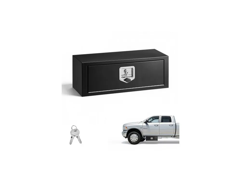 Tovární Cena Krabice na nářadí pod karoserii nákladního automobilu, 686 x 254 x 254 mm, odolná ocelová úložná krabice na přívěs se zámkem a klíči, vodotěsný organizér na nářadí pod karoserií s rukojetí ve tvaru T pro nákladní automobil, dodávku, SUV, černá