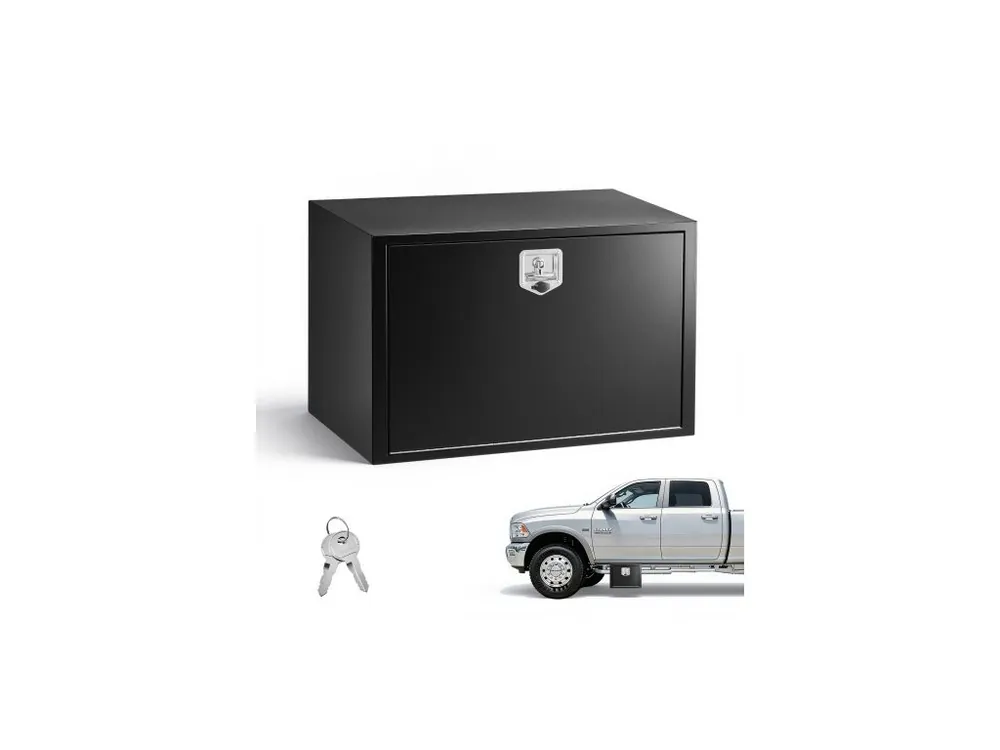 Krabice na nářadí pod karoserii nákladního automobilu, 914 x 609 x 609 mm, odolná ocelová úložná krabice na přívěs se zámkem a klíči, vodotěsný organizér na nářadí pod karoserií s rukojetí ve tvaru T pro nákladní automobil, dodávku, SUV, černá Akce