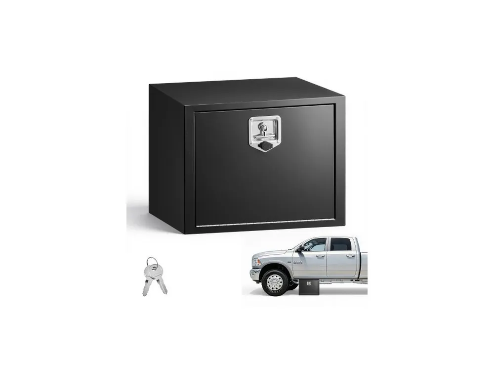 Krabice na nářadí pod karoserii nákladního automobilu, 609 x 457 x 457 mm, odolná ocelová úložná krabice na přívěs se zámkem a klíči, vodotěsný organizér na nářadí pod karoserií s rukojetí ve tvaru T pro nákladní automobil, dodávku, SUV, černá Must-Have
