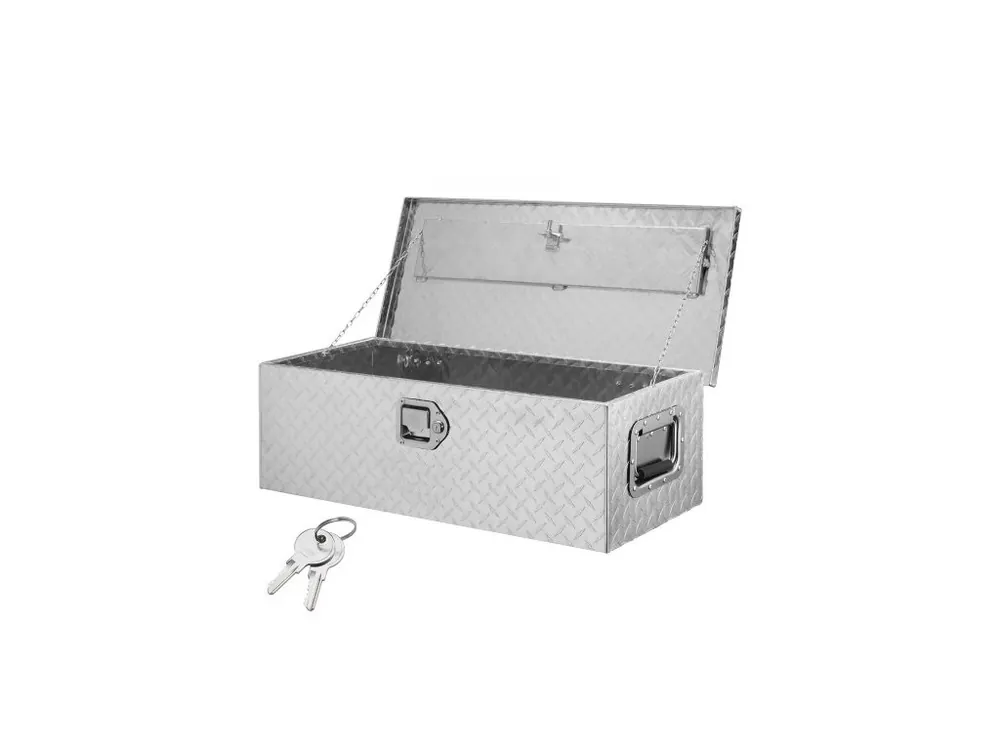Akční Cena Hliníková skříňka na nářadí pro nákladní automobily, Diamond Plate s boční rukojetí a klíči na zámky, Úložná skříňka na nářadí s organizérem pro pickup, korbu nákladního auta, obytný vůz, přívěs, 76,2x33x24,4 cm, stříbrná