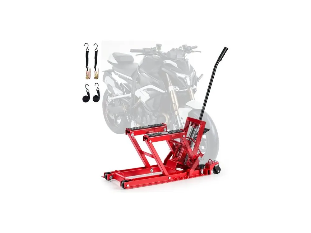 Bezpečná Platba Hydraulický zvedák pro motocykly, nosnost 680 kg, přenosný stojan pro čtyřkolky se 4 koly, výškový rozsah 115–385 mm, hydraulický nožně ovládaný stojan pro čtyřkolky a terénní motorky