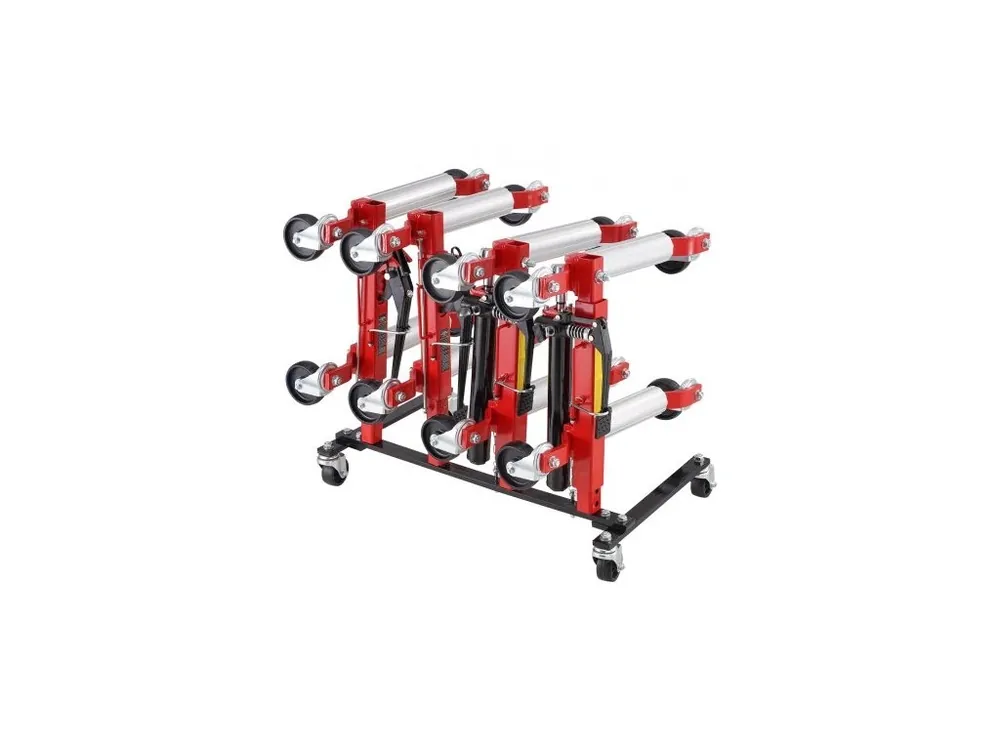 Car Dolly Rack, úložný stojan s kolečky otočnými o 360°, hydraulický ráčnový organizér na vozík, držák na vozíky, úložný stojan pro 4 vozíky, kompatibilní s většinou vozíků Výhodná Nabídka