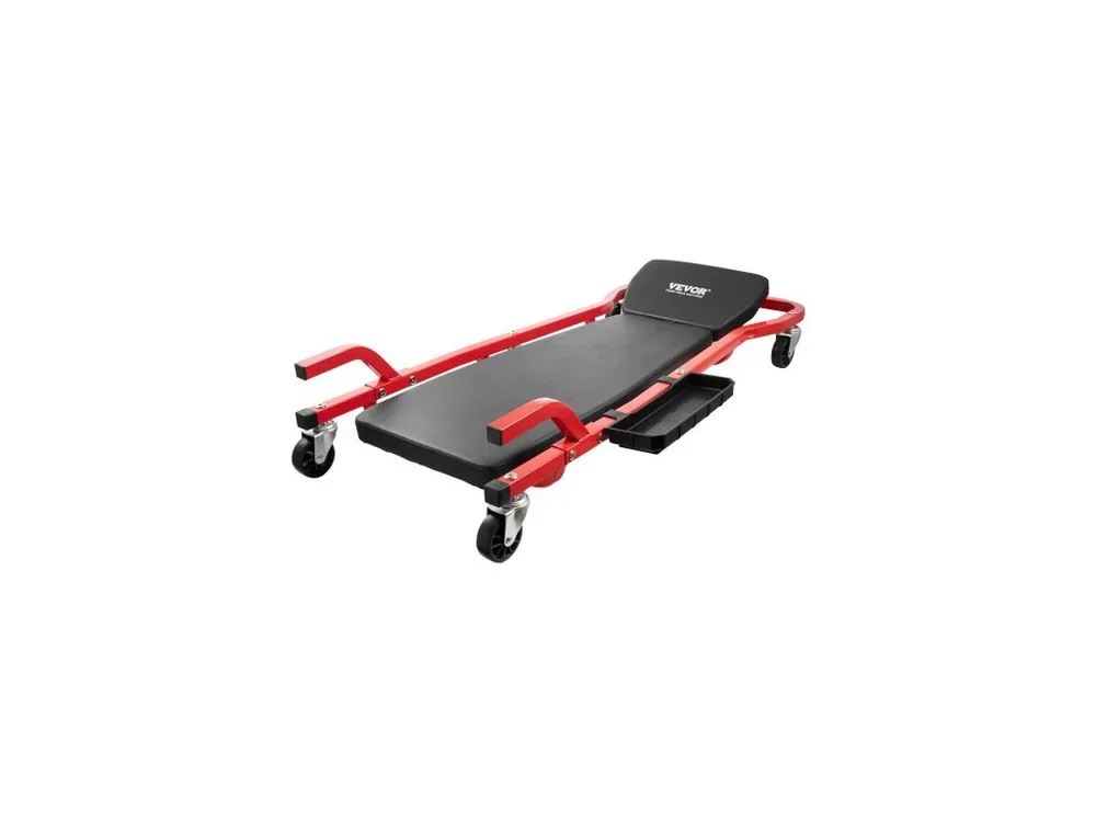 Akce Automobilový pojízdný pojízdný vůz pro mechaniky, 1118 mm, nosnost 136,1 kg, 6 koleček, nastavitelná polstrovaná opěrka hlavy, odkládací plocha na nářadí, odolný ocelový rám pro garáže, opravny a kutily