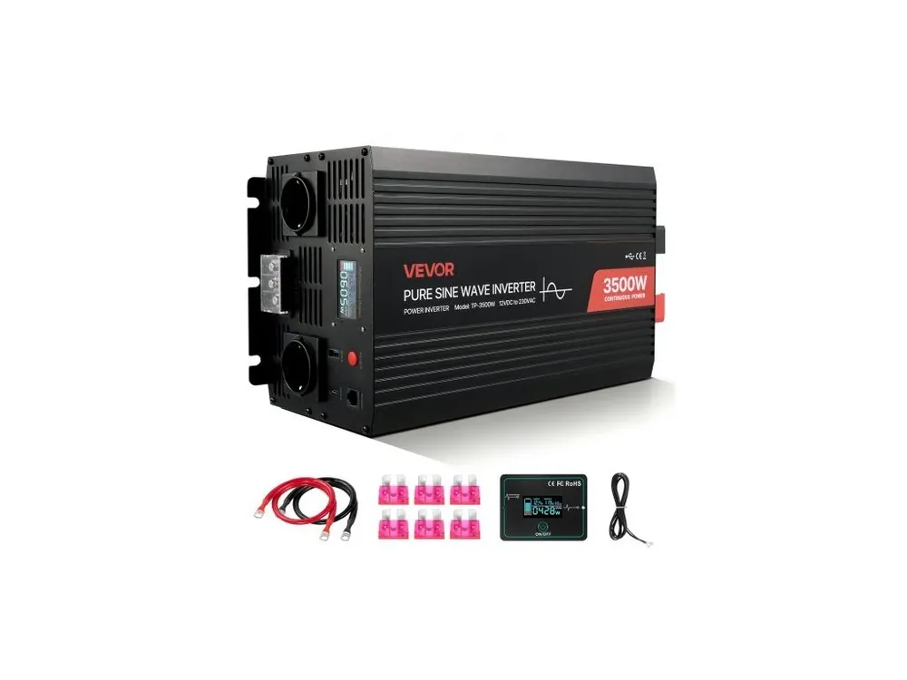 Speciální Cena Měnič 3500W, měnič 12V DC na 230V AC s čistou sinusovou vlnou, solární nabíječka do auta s LCD displejem, dálkovým ovládáním, USB portem, 2 AC zásuvkami, portem typu C, pro karavany, nákladní vozy, venkovní kempování