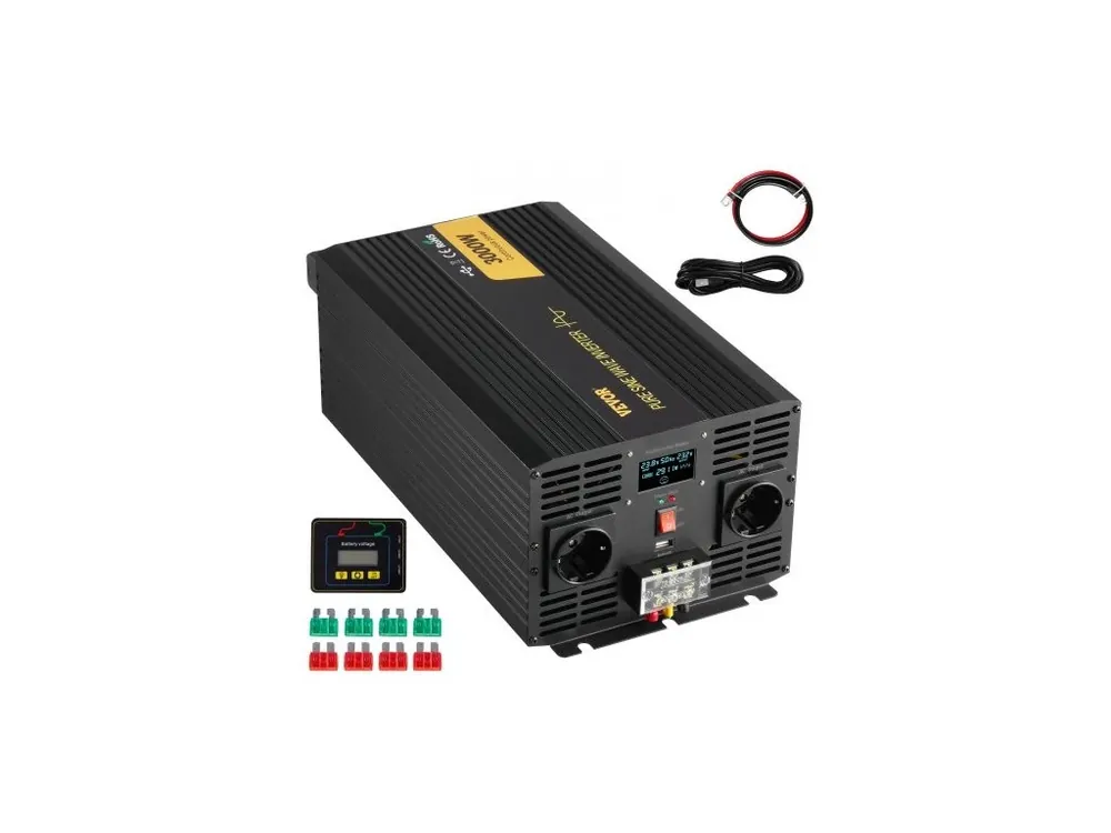 Cenová Bomba Měnič s čistým sinusovým proudem, 3000 W, DC 24 V na AC 230 V, měnič do auta, s USB portem, LCD displejem, dálkovým ovladačem a EU zásuvkami, pro solární systém pro obytné vozy, nákladní automobily, cestování, kempování