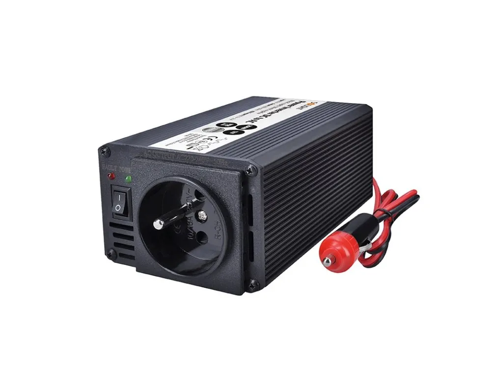 Solight invertor 12V, USB 500mA, kovový, černý, max. zatížení 200W Oblíbený